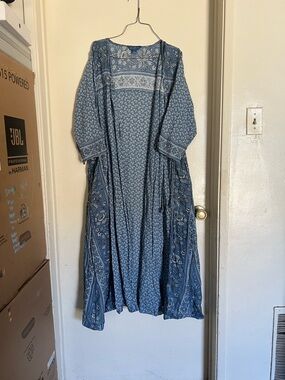 April Cornell Blue Floral Kimono Duster
